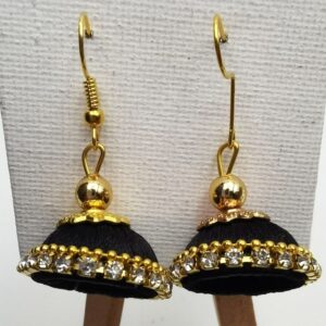 Black Threaded Hanging Earring With Stones | Jimiki