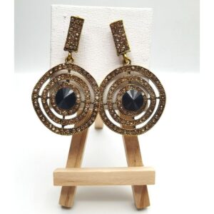 Black Stone Round Drop Earring