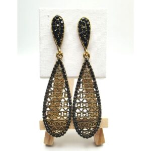 Oval Black Stone Drop Earring