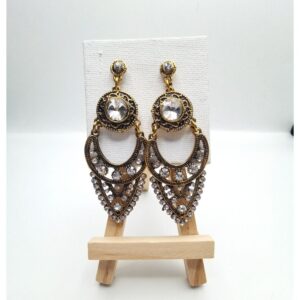 Big White Stone Moon Shaped Dangle Earring