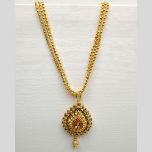 Traditional Gold Colour Necklace with Oval Pendant