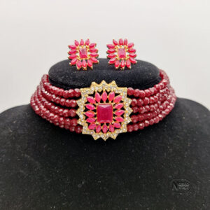Maroon Beads Chocker With Earrings