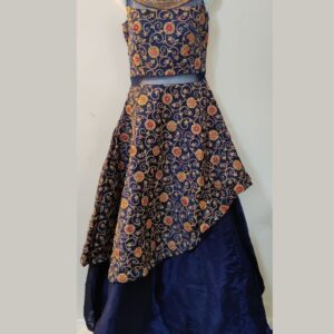 Navy Blue Embroidery Curve Cut Full Length Frock