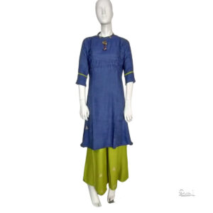 Denim Style Blue Tops with Elephant Palazzo with Gold Triangle