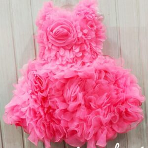 Kids Pink Rose Flower Frock With Inner Cotton Lining