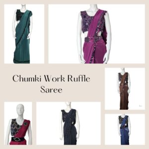 Ruffle Saree In Georgette All Over Border With Georgette Sequence Stitched Blouse | Chumki Work