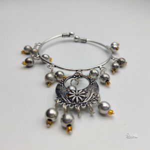 Pretty Dangling Bracelet With Moon Design And Beads | Oxidised Metal