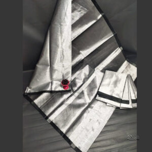 Plain Silver Tissue Saree | Small Black Border