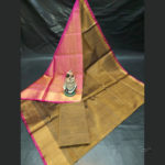 Plain Gold Tissue Saree | Large Pink Border