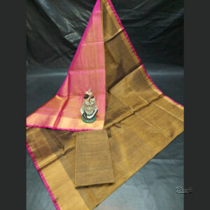 Plain Gold Tissue Saree | Large Pink Border