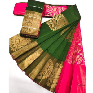 Green Silk Cotton Saree | Peacock Design | Indian Saree