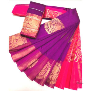 Pink Silk Cotton Saree | Peacock Design