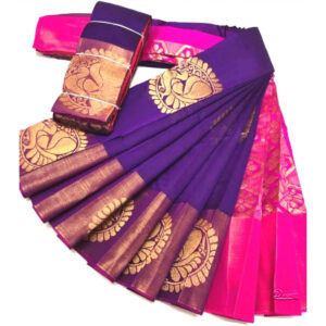 Purple Silk Cotton Saree | Peacock Design