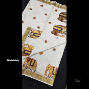 Handloom Full Embroidery Elephant Design Saree