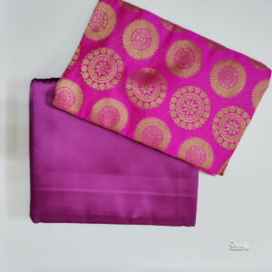 Purple Plain Satin Saree With Unstitched Pink Blouse