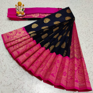 Traditional Collection | Cotton Blue Saree With Pink Mundhi