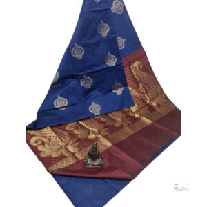 Navy Blue Colour Silk Cotton Saree With Contrast Blouse