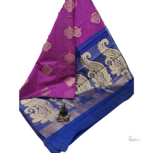 Purple Colour Silk Cotton Saree With Contrast Blouse