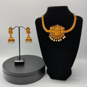 Traditional Collection Lakshmi Goddess Choker Set With Earrings | Flat Tape
