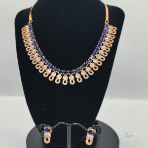 Rose Gold Plated American Diamond Necklace Set | Sapphire and Silver Stones